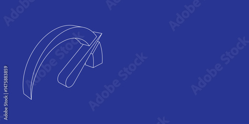 The outline of a large tachometer symbol made of white lines on the left. 3D view of the object in perspective. Vector illustration on indigo background