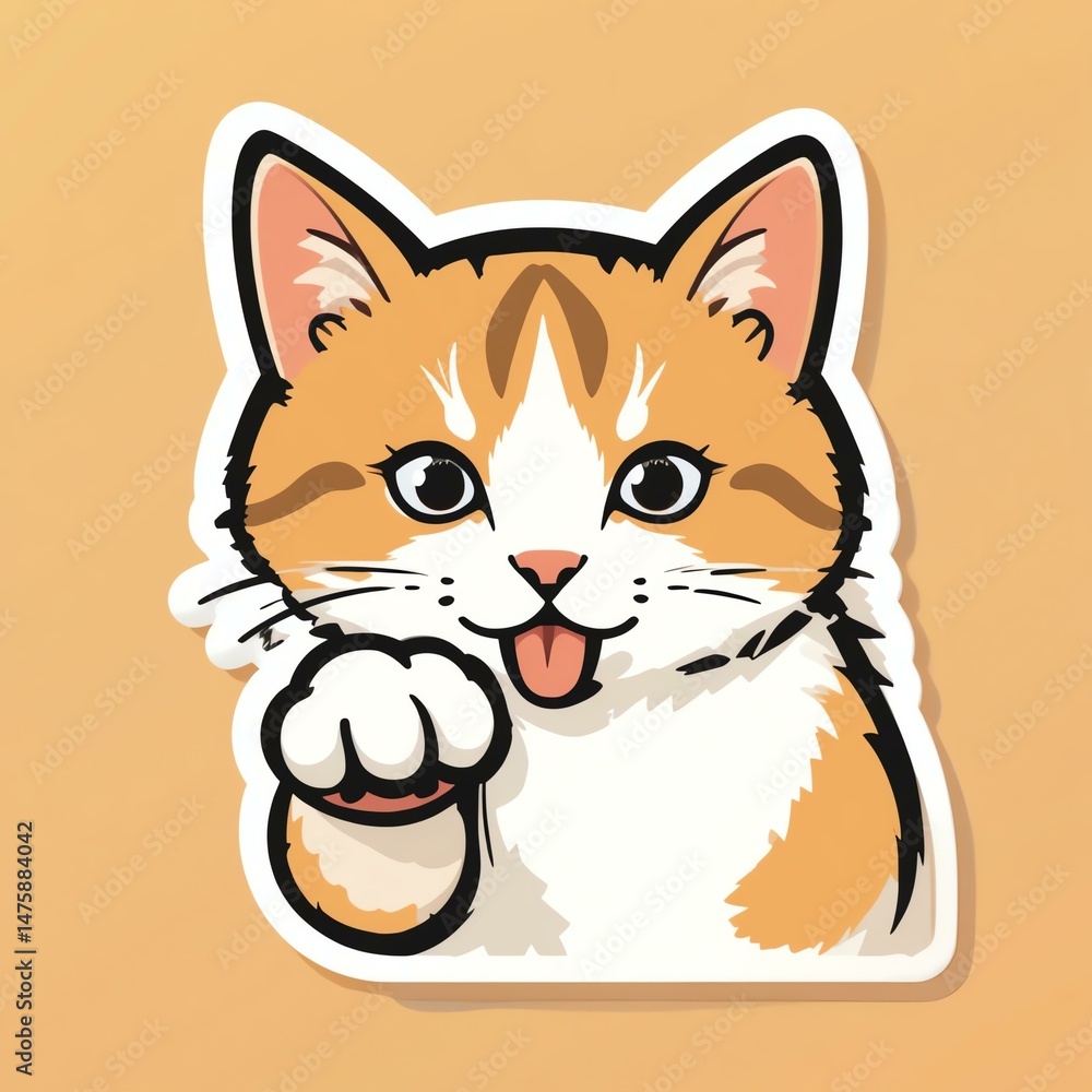 Fototapeta premium Playful cartoon cat design featuring a cute orange tabby with striking blue eyes and a charming expression.