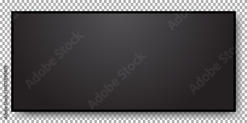Realistic TV screen. Modern stylish lcd panel, led type. Large computer monitor display mockup. Blank television template.