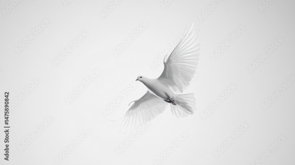 Fototapeta premium Serene Flight: A White Dove in Monochromatic Grace