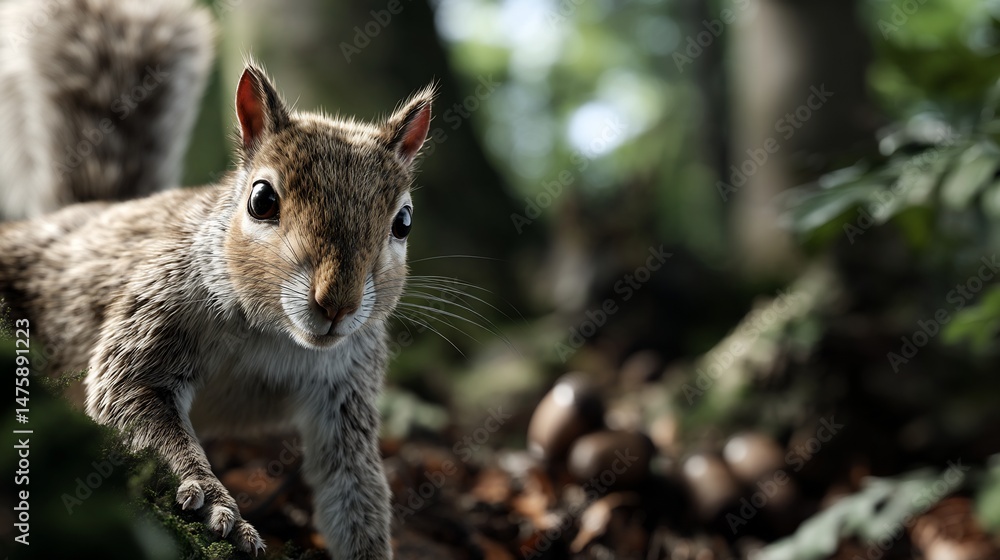 Fototapeta premium Close-up of a squirrel in a forest