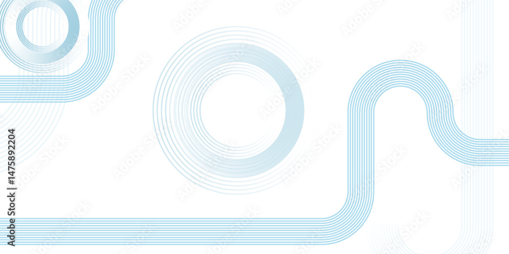 Fototapeta premium White abstract background with blue gradient circle lines. Geometric stripe line art design. Minimal lines pattern.