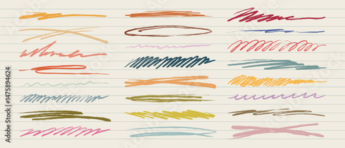 Vector scribbles and underlines. Hand-drawn squiggle set. Texture crayon collection.