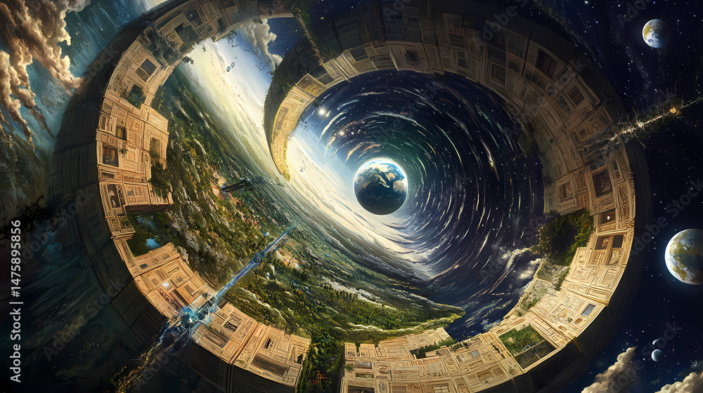 Obraz premium The earth's history compressed in hours. [Gravity Shrines] | Foldstep Shrine | compressed time. Illustration