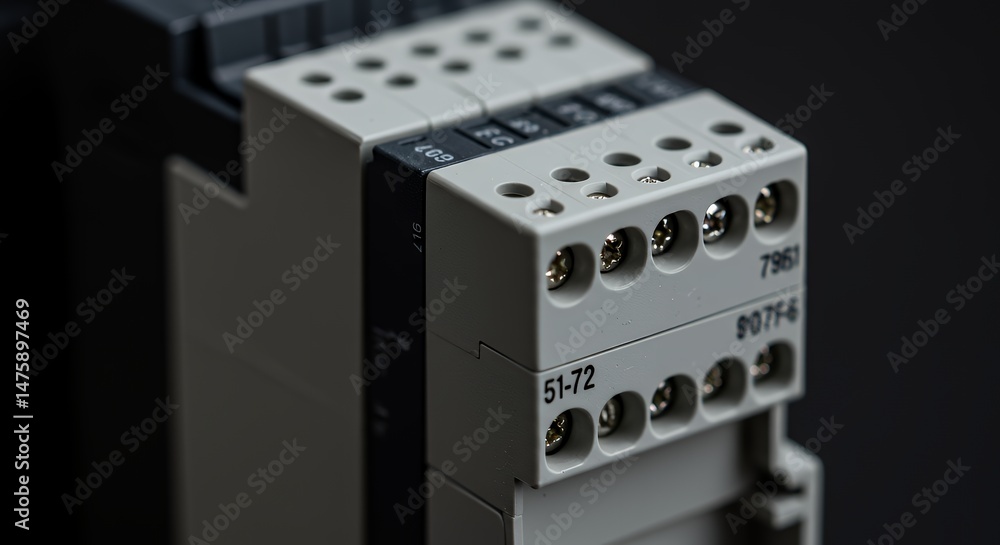 Fototapeta premium Close-up of Industrial Relay Module: Gray, Precise Engineering, Electrical Components