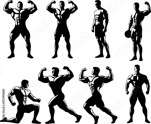 vector sketch illustration silhouette design of athlete sportsman bodybuilder with muscular body shape