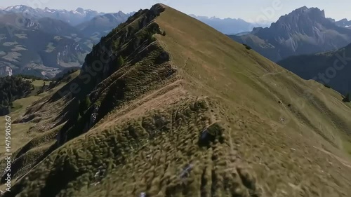 Mountain Landscape with Green Grass from Above