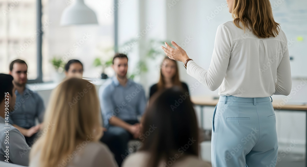 Fototapeta premium Businesswoman Leading Team Meeting Presentation Modern Office Conference Collaboration Teamwork