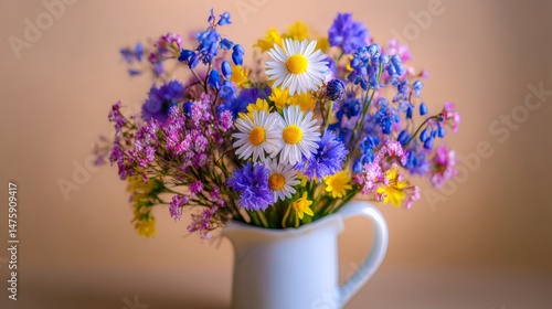 Wallpaper Mural Vibrant and Colorful Bouquet of Wildflowers in a White Pitcher on Soft Background Torontodigital.ca