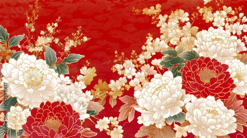 Stunning Red and White Peony Floral Design japanese patterns