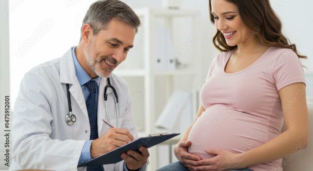 Obraz premium Doctor consultation with pregnant woman in medical office setting for prenatal care