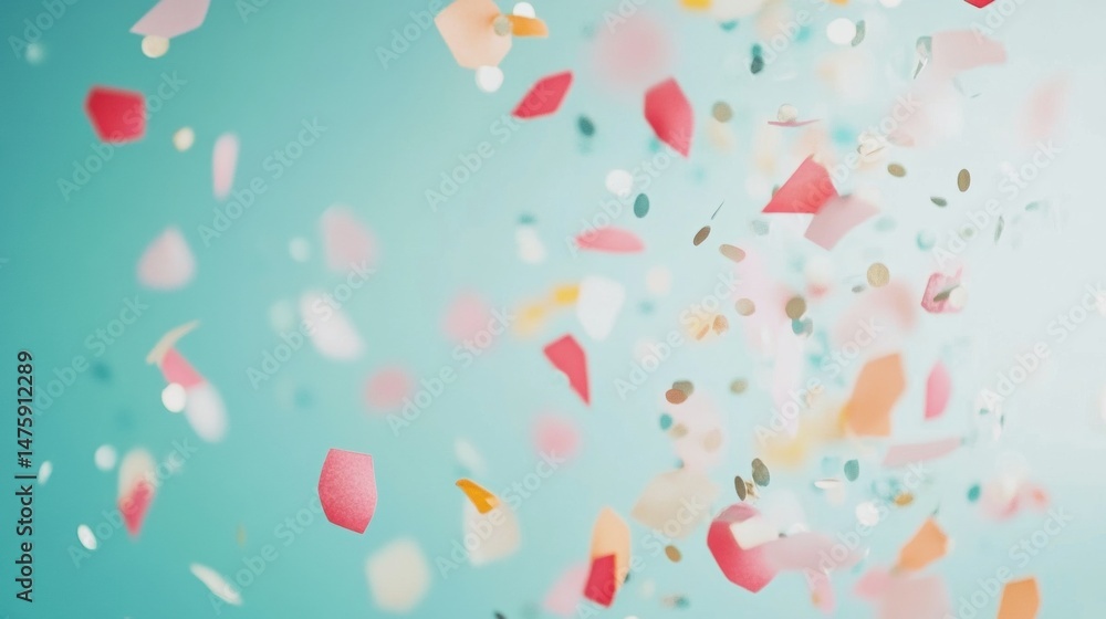 A vibrant mix of pink, orange, and gold confetti rains down, creating a joyful atmosphere perfect for celebrations and special moments