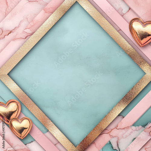 Elegant pastel frame with hearts and marble background