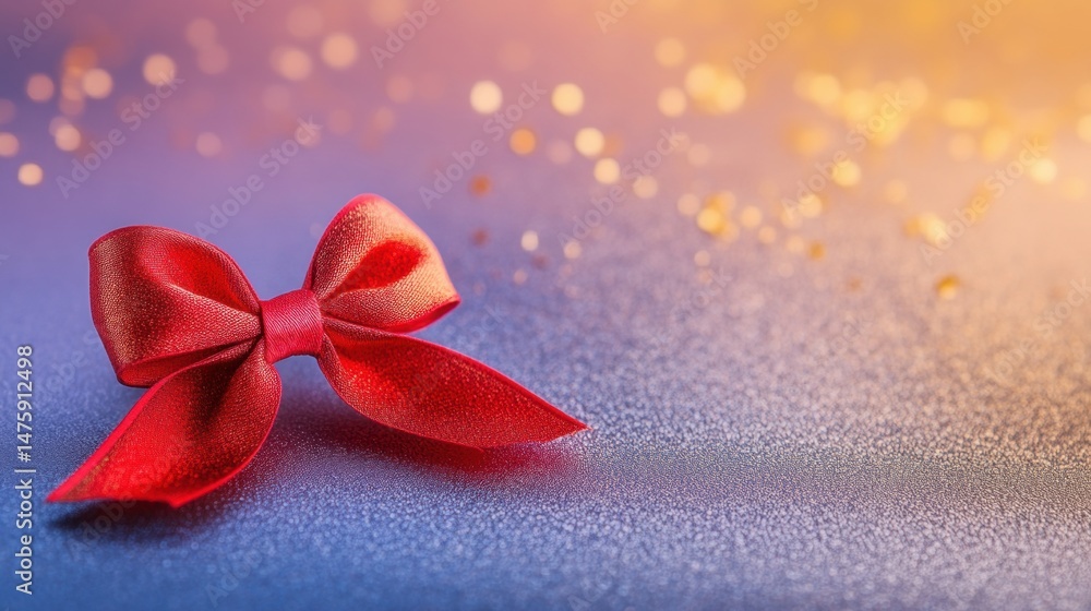 A vibrant red bow rests on a sparkling surface, bringing a joyful essence to any celebratory occasion, enhancing the festive mood