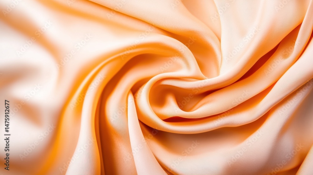Satin fabric in soft orange hue elegantly draped to highlight its smooth texture and reflective quality under warm lighting