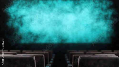 Obraz na płótnie Empty cinema seats face a foggy screen, creating an atmospheric setting before the start of the film experience, inviting anticipation w salonie