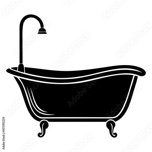 Vector illustration of bathtub silhouette in black on transparent background
