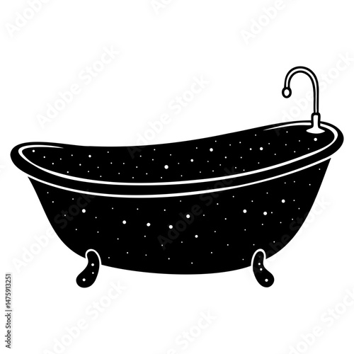 Vector illustration of bathtub silhouette in black on transparent background