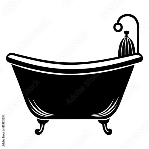 Minimal bathtub icon in black silhouette vector  and PNG format