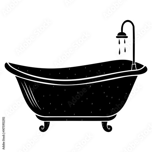 Black bathtub silhouette vector graphic isolated on transparent background