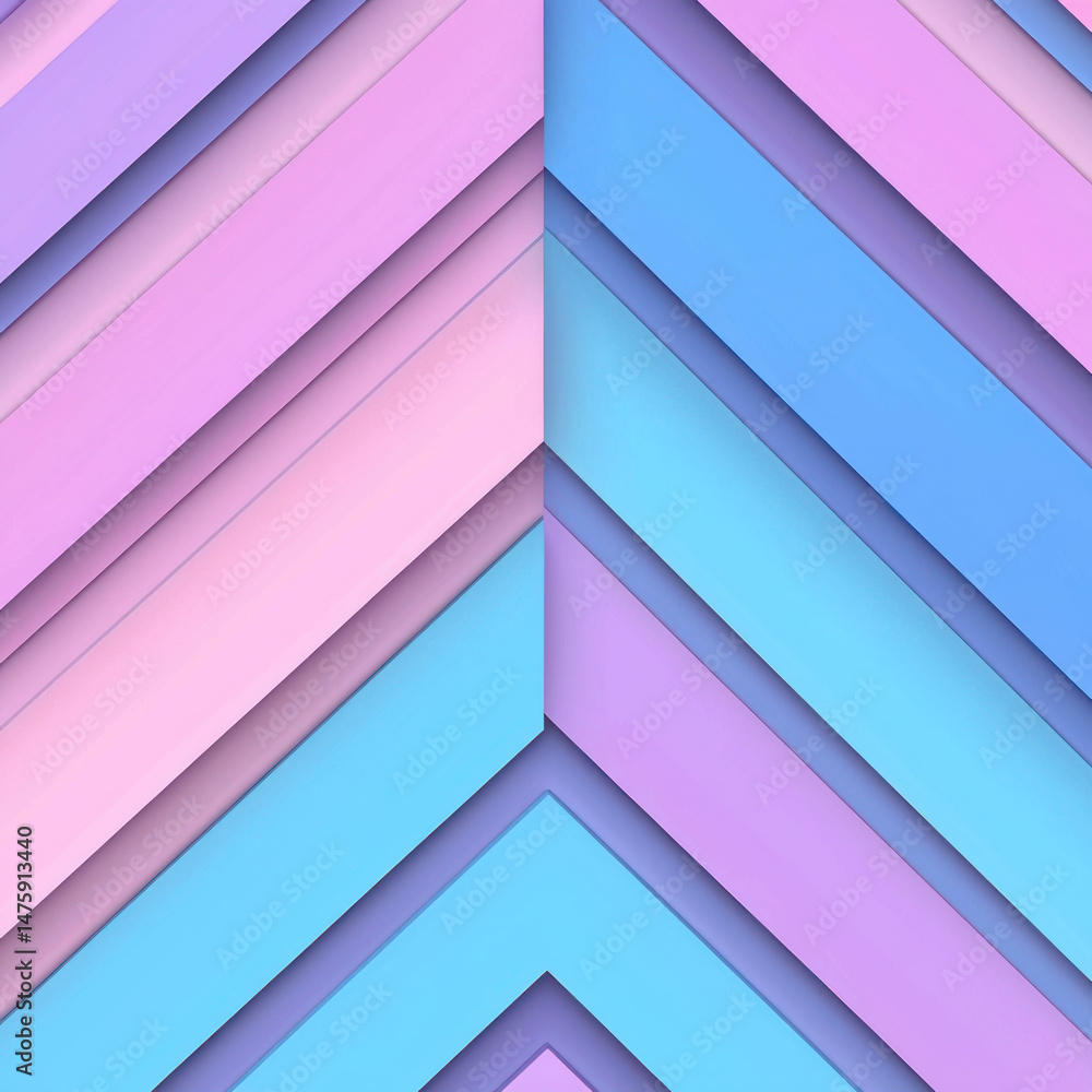 Fototapeta premium Pastel chevron pattern with luminous ombre effect in blue and pink