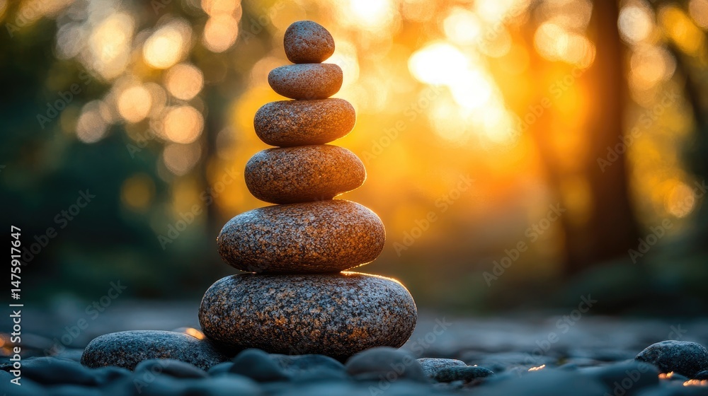 Obraz premium Balanced stones tower in natural outdoor setting.