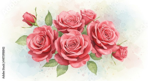 Obraz na płótnie Elegant bouquet of red roses with soft watercolor background for floral decor w salonie