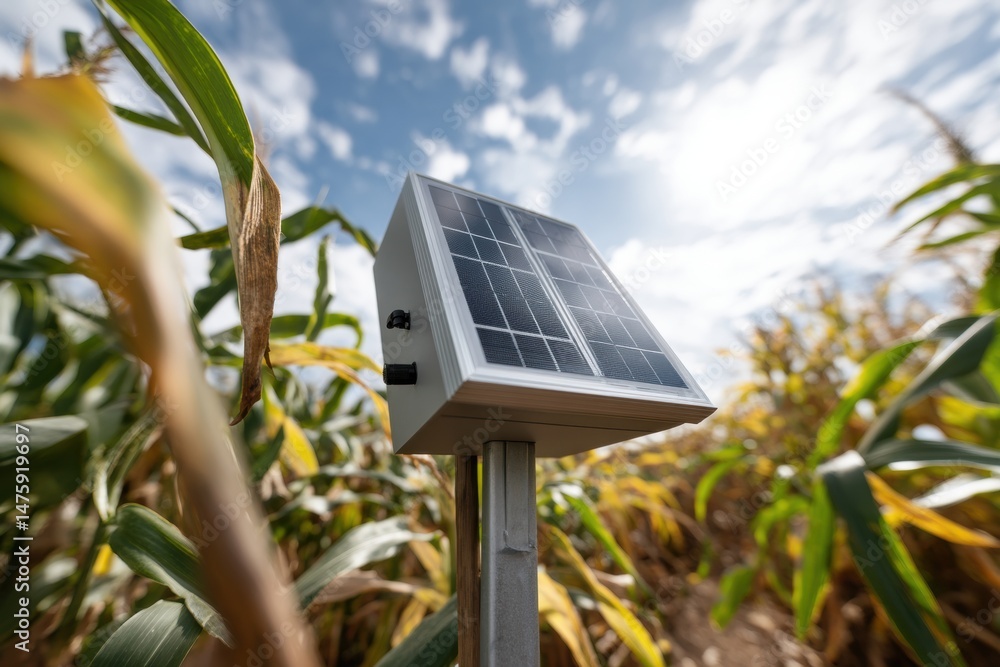 Fototapeta premium Eco-Smart Harvest Tech National Weather Observers Day Celebrating Precision Agriculture with Solar-Powered Autonomous Monitoring in Sustainable Farming Landscapes