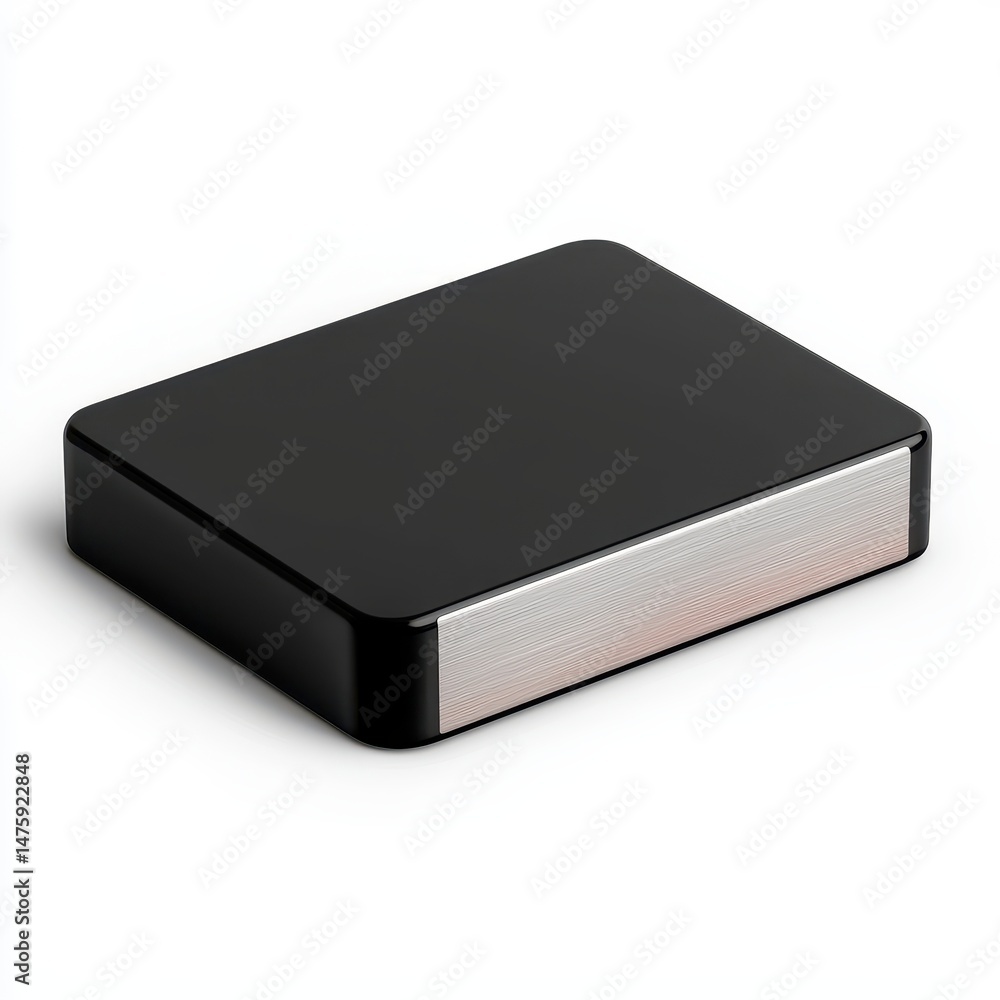 Sleek Black Electronic Device with Silver Accent, Isolated Surface Sleek Black Electronic Device with Silver Accent, Isolated Surface