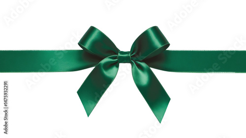 Elegant Green Ribbon with Symmetrical Bow on White Background