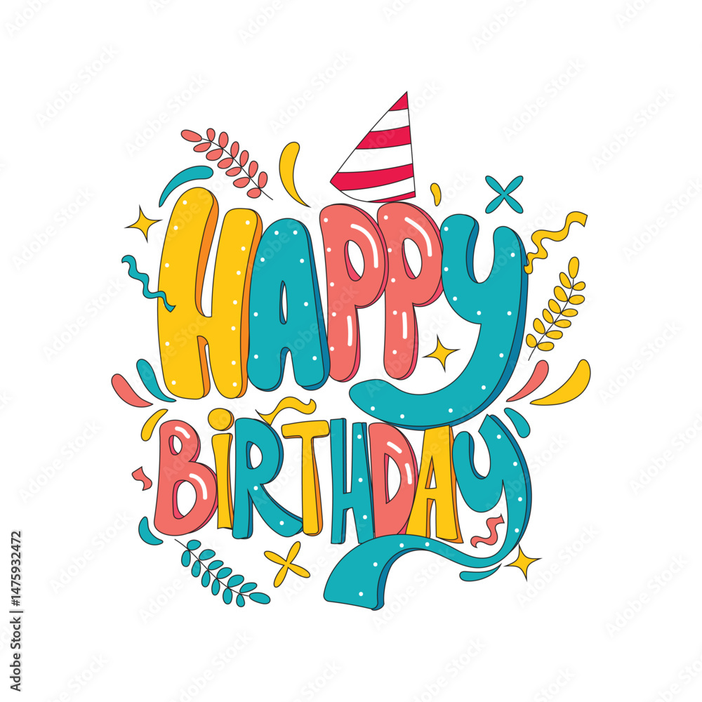 A cute flat-style happy birthday greeting illustration with colorful elements. Perfect for birthday cards, posters, party invitations, and digital celebrations with a cheerful tone. A cute flat-style happy birthday greeting illustration with colorful elements. Perfect for birthday cards, posters, party invitations, and digital celebrations with a cheerful tone.