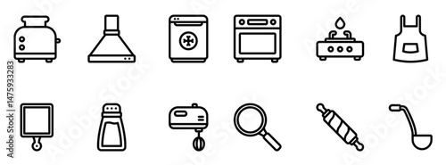 Kitchen Equipment Outline Icon Set 