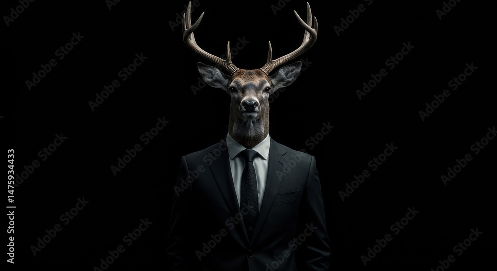 Surreal concept of deer in suit representing wildlife conservation and business ethics