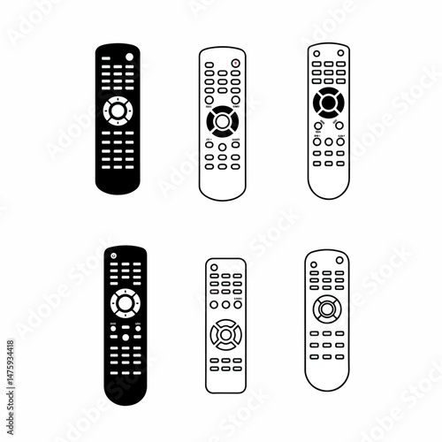 Remote Control Variety: A collection of sleek, graphic remote controls. Depicting different designs, this image showcases a modern aesthetic and versatility in home entertainment technology.