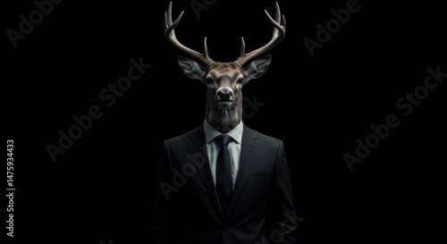 Obraz na płótnie Surreal concept of deer in suit representing wildlife conservation and business ethics w salonie