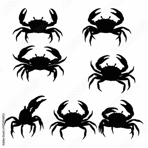 Silhouette of Crab: Captivating silhouette of crabs, each poised, their forms defined in stark contrast, presenting a captivating array of marine life.
