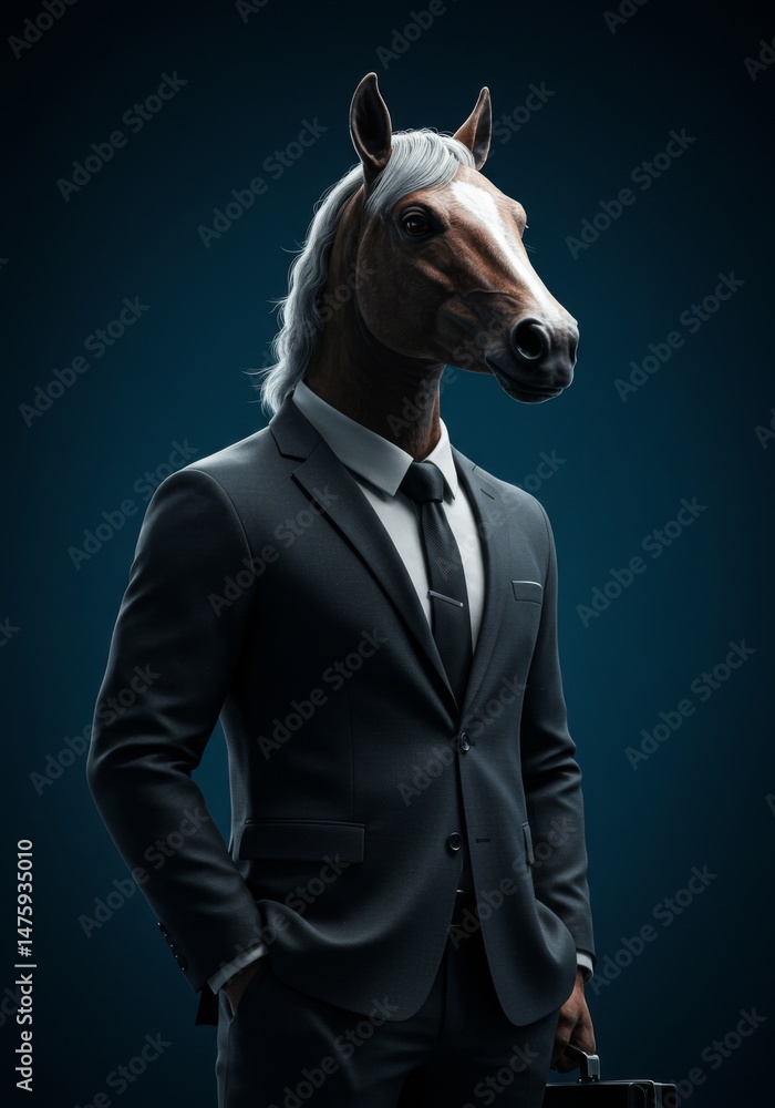 Surreal business concept: horse headed businessman in suit for creative design