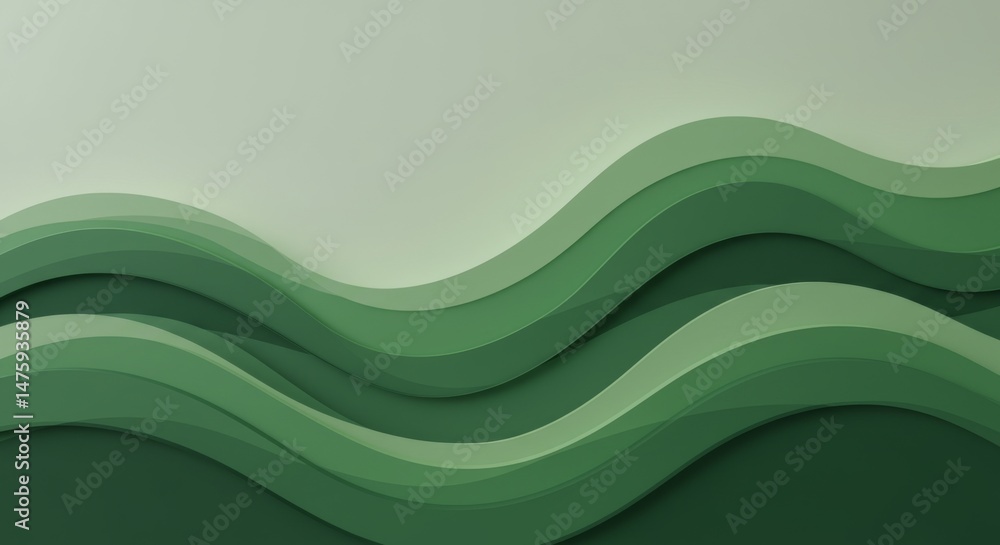 Abstract green waves design - tranquil background for minimalist decor and nature-inspired themes