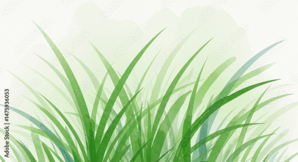 Abstract green grass watercolor art for nature and decorative design