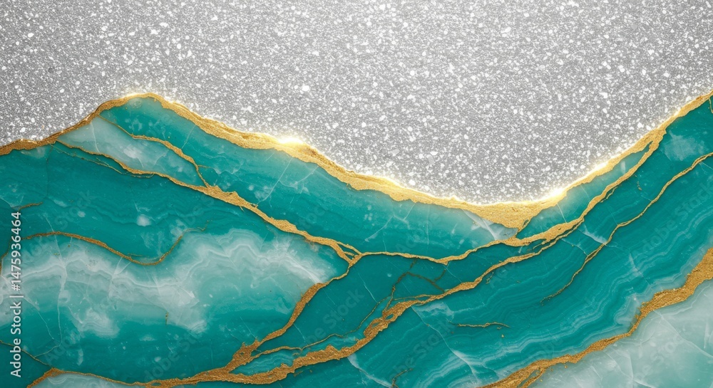 Luxurious marble and glitter design with teal and gold accents for elegant backgrounds