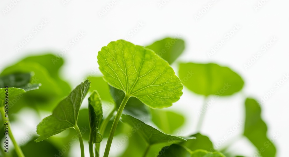 Fresh green leaves with white background for nature and wellness design