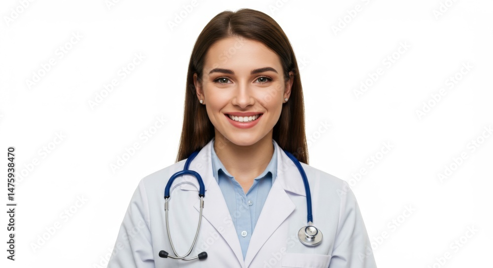 Friendly female doctor smiling in medical uniform with stethoscope
