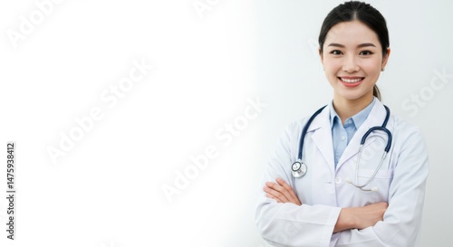 Obraz na płótnie Confident medical professional smiling with arms crossed against white background w salonie