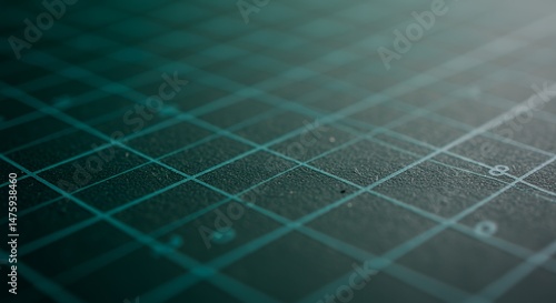 Teal Gridded Cutting Mat: A Close-Up Macro Photography