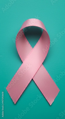 Obraz na płótnie Pink awareness ribbon on aqua background for health campaigns and events w salonie