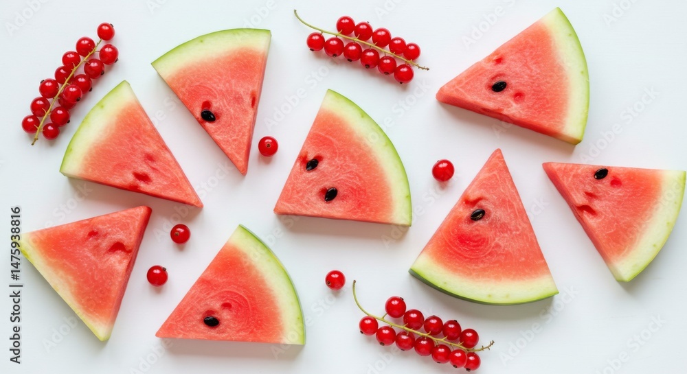 Fresh watermelon and red currant arrangement for summer refreshment and design