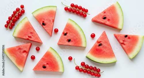 Obraz na płótnie Fresh watermelon and red currant arrangement for summer refreshment and design w salonie