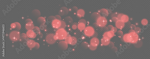 Obraz na płótnie Red bokeh with stars and sparkles, shiny overlay decoration isolated on grey background. Vector illustration. w salonie