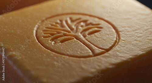 Wallpaper Mural Close-up of an amber-colored soap bar with an embossed tree logo Torontodigital.ca