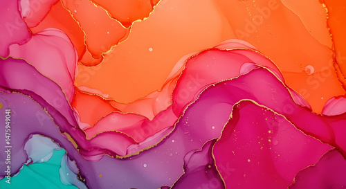 Vibrant Abstract Alcohol Ink Painting Colorful Swirls Trendy Design Background Texture